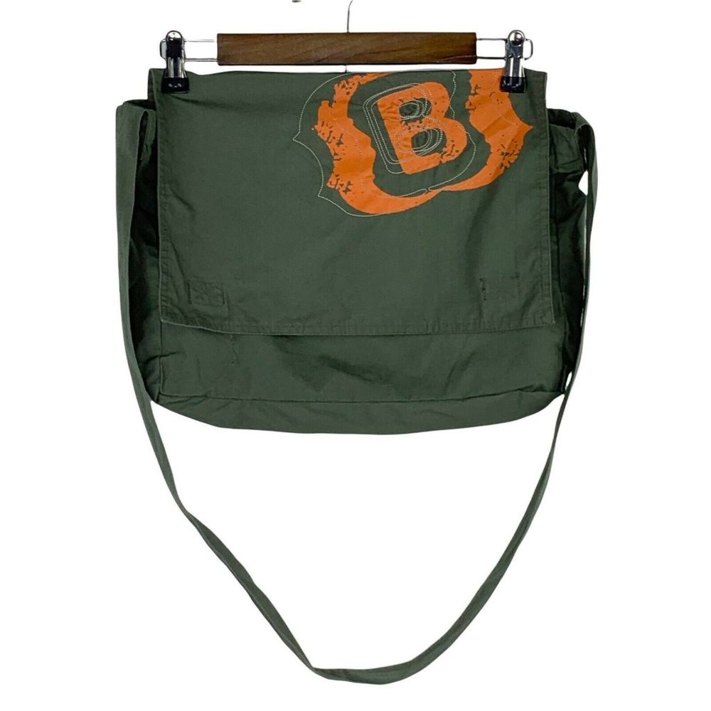 Bullhead PacSun Logo Olive Green Orange Cotton Logo Messenger Bag Book Bag NWT